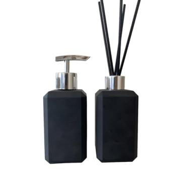 Imagem de Kit Lavabo Saboneteira e Difusor de Varetas 250 ml Preto Fosco Lapidus (PRATA)