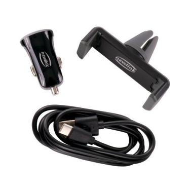 Imagem de Kit automotivo type c 3 em 1, cabo, carregador e suporte veicular pret