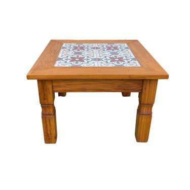 Imagem de Mesa de Centro Madeira com Ladrilho Hidráulico Verde 60 x 60 Sudeste Rústico