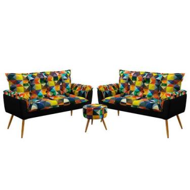 Imagem de Kit 2 Namoradeiras Opala com Puff Solar F-015 Sued Estampado Colorido 