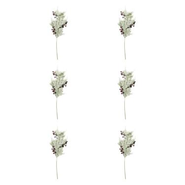 Imagem de Generic 6x Palhetas de cedro artificiais nevados, galhos verdes, plantas verdes, frutas vermelhas, enfeite de árvore de natal para arranjo floral, vaso