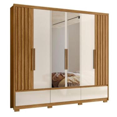 Imagem de Roupeiro Ripado com Espelho Moscou Freijó Off White - Mais de Casa