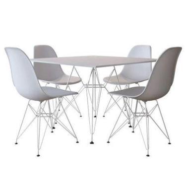 Imagem de Jogo De Mesa Eames De Ferro Branco E Tampo Quadrado Branco 90cm 4 Cade