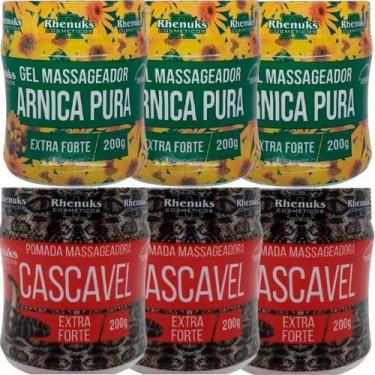 Imagem de Kit 3 Gel Massageador Arnica Pura 200G + 3 Pomada Cascavel - Rhenuks