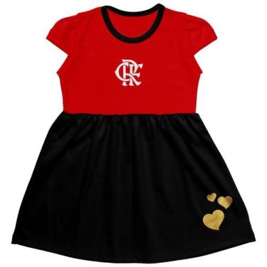 Imagem de Vestido Flamengo Infantil Canelado Torcida Baby, Vermelho, Preto, Tam 