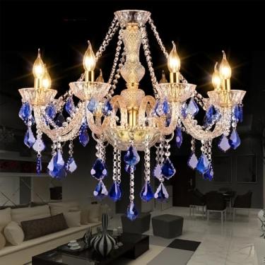 Imagem de OUFULA Luminária pendente de vela de cristal europeia, lustre de luxo para sala de estar, restaurante, quarto, vila, salão de beleza, café, bar (J A 8 lights)