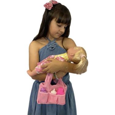 Imagem de Kit Boneca Rafaeli Xixi Molha Fraldinha + Bolsa Enxoval - Milk Brinque