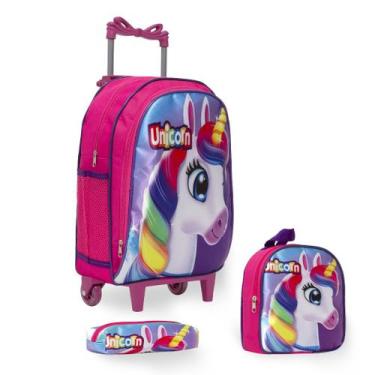 Imagem de Kit Mochila Infantil De Rodinha Unicórnio Volta As Aulas - Toys 2U