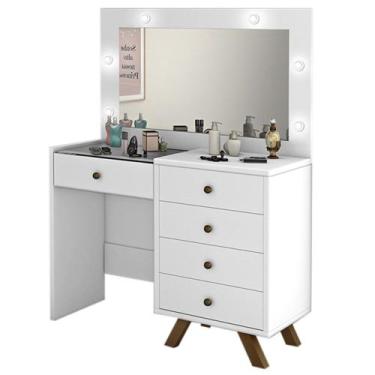 Imagem de Penteadeira Camarim Com Espelho 5 Gavetas Luna Branco - Móveis Lupi - 