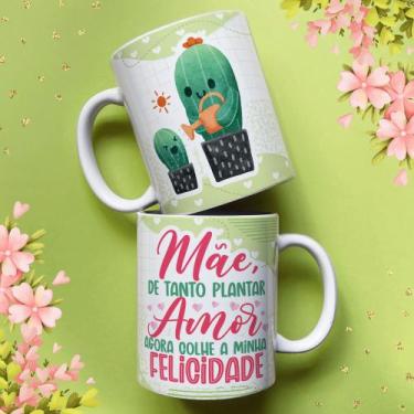 Imagem de Caneca porcelana mãe cactos - mãe de tanto plantar amor agora colhe a 