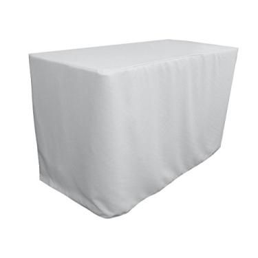 Imagem de LA Linen Toalha de mesa ajustada de popelina de poliéster 122 cm C x 61 cm L x 76 cm A, branca