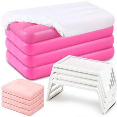 Imagem de Windyun 16 peças de suprimentos para festa do pijama – 4 colchão de ar infantil com lençol de elástico branco, bandeja de cama e cobertor para café da manhã, mesa dobrável, cama inflável para festa do