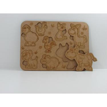 Imagem de Tabuleiro Brinquedos Educativo Pedagógico Encaixe Animais - MDF Fina A