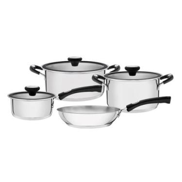 Imagem de Jogo de Panelas Tramontina Solar Silicone em Aço Inox com Fundo Triplo