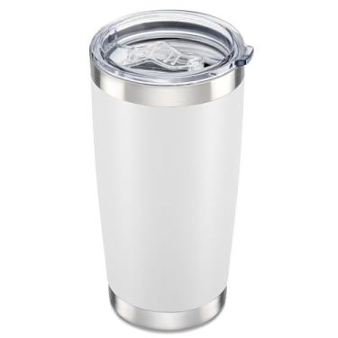 Imagem de Orebigo Copo de 590 ml com tampa de aço inoxidável de parede dupla isolado a vácuo copos revestidos em pó caneca de viagem mantém as bebidas frias e quentes, branco