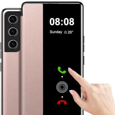 Imagem de Capa flip de couro para Samsung Galaxy S21 Clear S-View, Touchable View para Samsung Galaxy S21 Capa de telefone Smart Window PC Slim Flip à prova de choque Capa protetora para Samsung S21 5G Vista