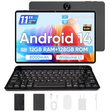 Imagem de Tablet Android 14, tablets Android de 11 polegadas mais recentes de 2024, expansão de 12 GB + 128 GB + 1 TB, suporte para desbloqueio facial + carregamento rápido de 18 W, tablet PC octa-core, WiFi6,