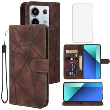 Imagem de Tothedu Capa para Redmi Note 13 4G, capa carteira 23129RAA4G com protetor de tela de vidro temperado, suporte de couro para cartão de crédito, alça de pulso, capa de telefone para Xiaomi Redmi Note 13