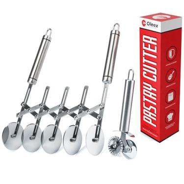 Imagem de Oleex 'All-Dough' Pastry Cutter Set. 5 Wheel Dough Cutter and Dual Fluted Ravioli Cutter Wheel/Pizza Cutter Wheel Versatile Brownie Cutter, Pasta Maker, Noodle Cutter, Stainless Steel Pizza Slicer