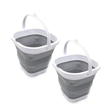 Imagem de SAMMART Conjunto de balde de plástico dobrável super mini quadrado de 2-2,6L (0,68 galão) - banheira quadrada dobrável - balde de água portátil para pesca - pote de água ao ar livre que economiza