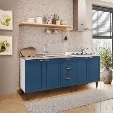 Imagem de Cozinha Pérola 2 Peças Balcão 2 Gavetas 3 Portas e Balcão 2 Portas Yescasa Branco/Azul