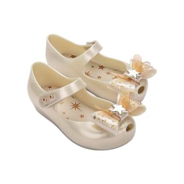 Imagem de mini melissa Sapatilhas Mary Jane da coleção Ultragirl para crianças e bebês – Sapatos rasos confortáveis e fofos com cabedal transparente e laço pequeno para meninas, Ultragirl Star II - Branco