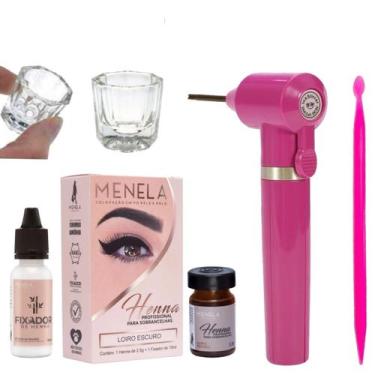 Imagem de Kit Henna Menela Sobrancelha Mixer Misturador Palito Dosador Dappen Vi