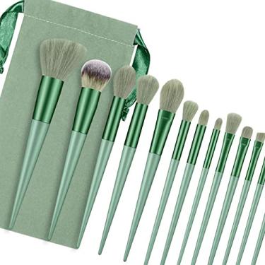 Imagem de Pincéis de Maquiagem Macios e Macios, Kit de Corretivo Em pó Facial para Iniciantes e Amantes de Maquiagem (Verde)