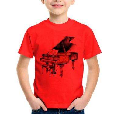 Imagem de Camiseta Infantil Piano Arte - Foca na Moda, Vermelho, 10