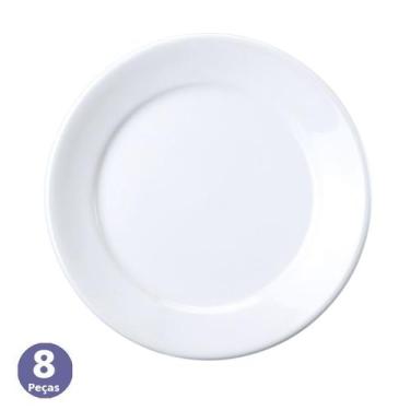 Imagem de Jogo de 8 Pratos Rasos P/ Restaurante Hotel Resistente Porcelana Germe