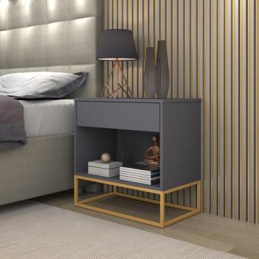 Imagem de Mesa De Cabeceira Estilo Industrial Luxo Pés De Metal Dourado - LCN Mo