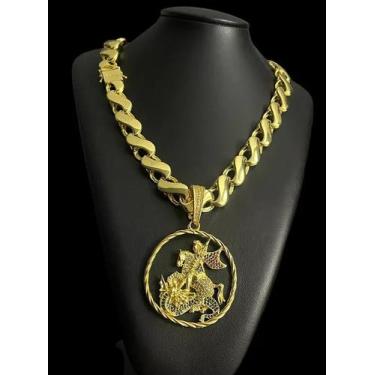 Imagem de Cordão friso s 16mm + pingente são jorge - banhado a ouro - ToJoia18k