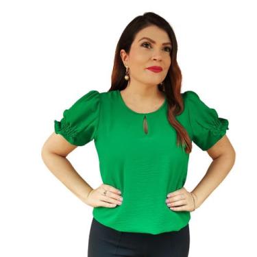 Imagem de Blusa Manga Curta Bufante Social Feminina Duna Decote Redondo Gota - M