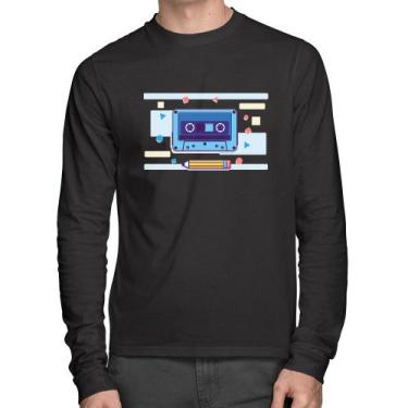 Imagem de Camiseta Algodão Fita Cassete Manga Longa - Foca na Moda, Preto, GGG