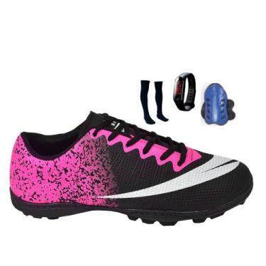 Imagem de Chuteira Society Adulto Infantil com Meião Caneleira e Relogio New - P