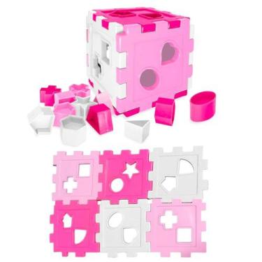 Imagem de Quadrado Mágico de Encaixar Formas de Brinquedo Cubo Rosa - Toy Master