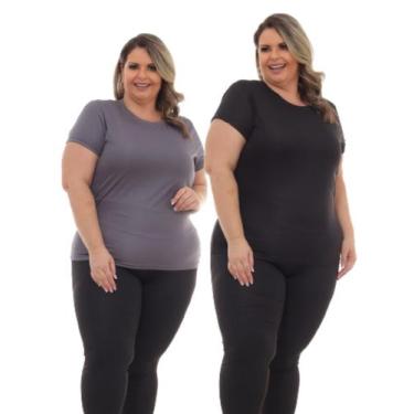 Imagem de Kit 2 Peças - Camiseta Feminina Dry Fit Plus Size Poliester Academia -