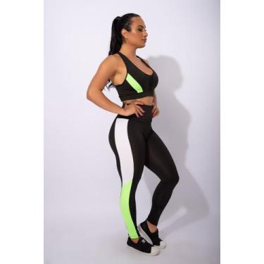 Imagem de Conjunto Calça Legging Cintura Alta Fitness Feminino E Top Com Tela Ac