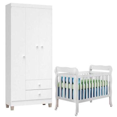 Imagem de Berço Americano Lila E Guarda Roupa Ternura Baby 3 Portas Branco Brilh