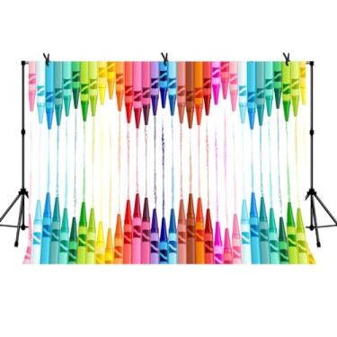 Imagem de LYLYCTY Pano de fundo de pintura, giz de cera colorido, jardim de infância, fundos de festa de 1,8 x 1,8 m, banner, cabine de fotos de aniversário infantil BJLSLY1120