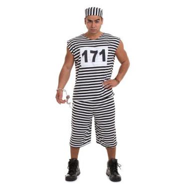 Imagem de Fantasia Presidiário Ladrão Bermuda Adulto - Alegria Alegria, M