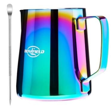 Imagem de Jarra de espuma de leite de aço inoxidável – Jarro de espuma de leite para cappuccino, jarra de espuma de leite barista, jarra vaporizante para latte art (590 g/600 ml multicolorido)