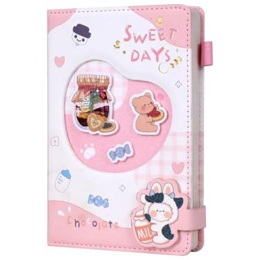 Imagem de Caderno de diário rosa – Caderno de diário ADOUNOTES Kawaii para mulheres e meninas, páginas impressas coloridas série Sweet Days Capa de couro PU bonito caderno diário com fivela magnética, suporte