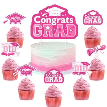 Imagem de Wonmelody Graduation Decorations Hot Pink 2025 Congrats Grad Cake Cupcake Toppers Congratulations Grad Cake Topper We Are So Proud of You Decor for Class of 2025 Senior High School College Graduation