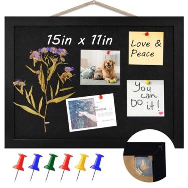 Imagem de Quadro de cortiça preta, quadro de avisos preto, quadro de exibição de pinos para parede, quadro de cortiça preto, quadro de visão, quadro de feltro para fotos, fotos, casa, cozinha, escritório, 38 x