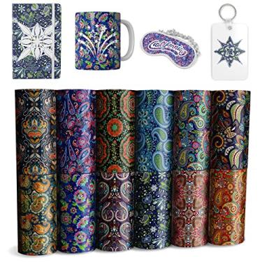 Imagem de Folhas de transferência Peisley, 12 peças 11,4 x 30,5 cm, papel de sublimação pré-impresso estilo boêmio para camisetas DIY, caneca prensa térmica, porta-copos em branco