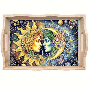 Imagem de ShuoBeiter DIY Diamond Art Tray with Handle Diamond Art Painting Plate Creative Design Handmade Wooden Tray Mosaic Making 7.8x11.8 Inches（S4)