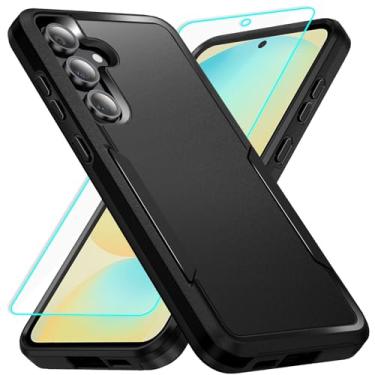 Imagem de Capa para Samsung Galaxy S24 FE com proteção de tela: Capa protetora resistente à prova de choque e à prova de arranhões para Samsung Samsumg Galaxy S24 FE-preta