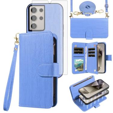 Imagem de Asuwish Capa de celular para Samsung Galaxy S24 Ultra 5G com zíper carteira magnética destacável com protetor de tela de vidro temperado alça transversal suporte para cartão S24Ultra 24S S 24 24Ultra