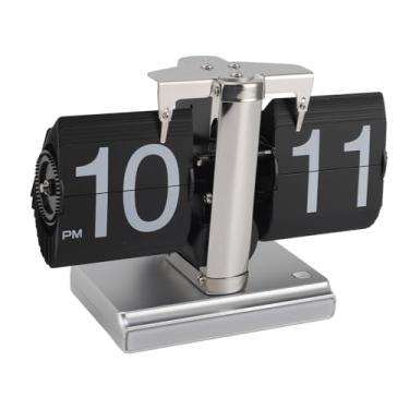 Imagem de Relógio Digital retrô Flip Down, Relógio de Mesa Flip de Aço Inoxidável, Relógio de Mesa Mecânico Vintage Com Luz LED, Display de Números Grandes, para Casa, Escritório (Preto)